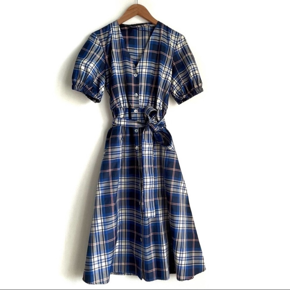 Zara Blue Plaid Midi Dress